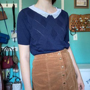 80s does 40s Vintage Inspired Cropped Navy Sweater